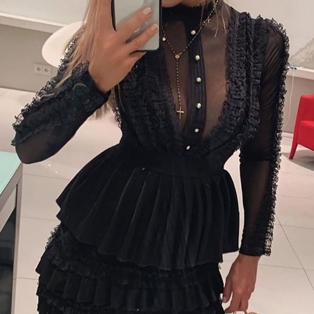 Women's Black Mesh Lace Dress