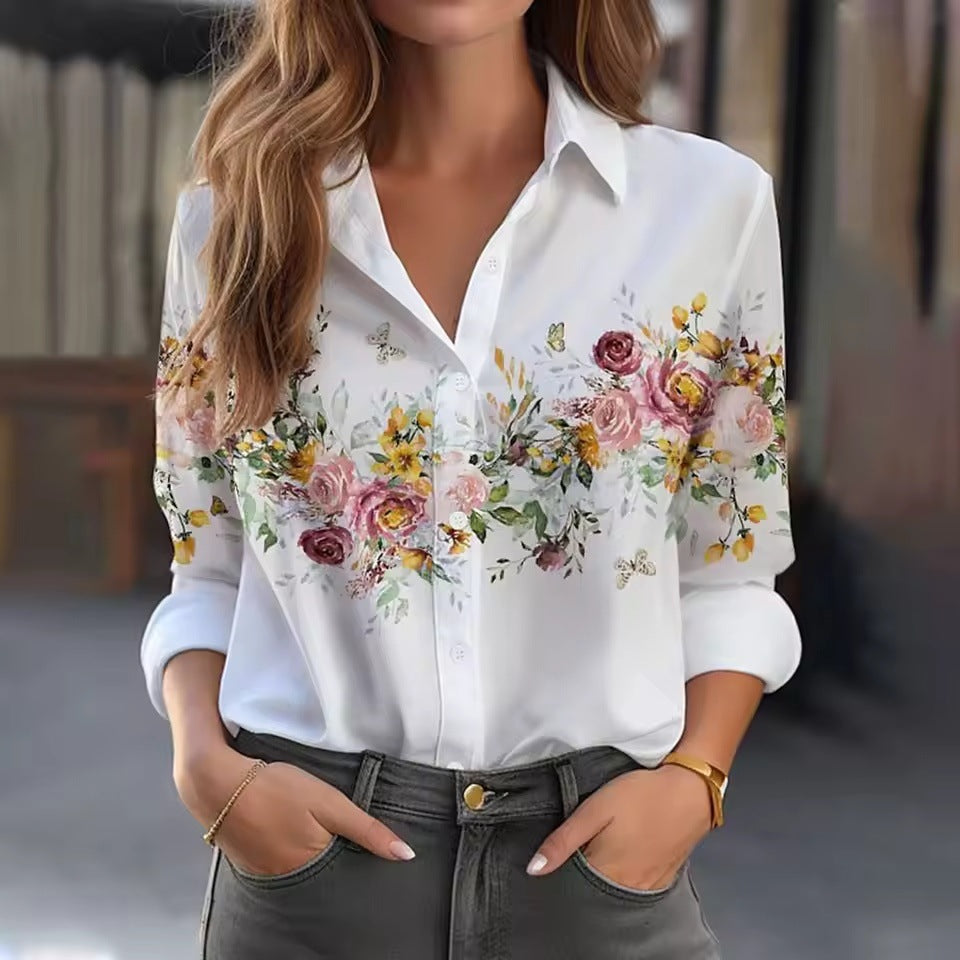 Elegant Women's Floral 3D Printed Shirt