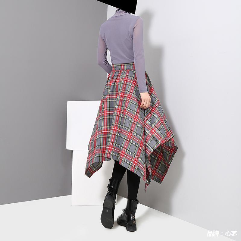 Plaid High Waist Skirt With Belt