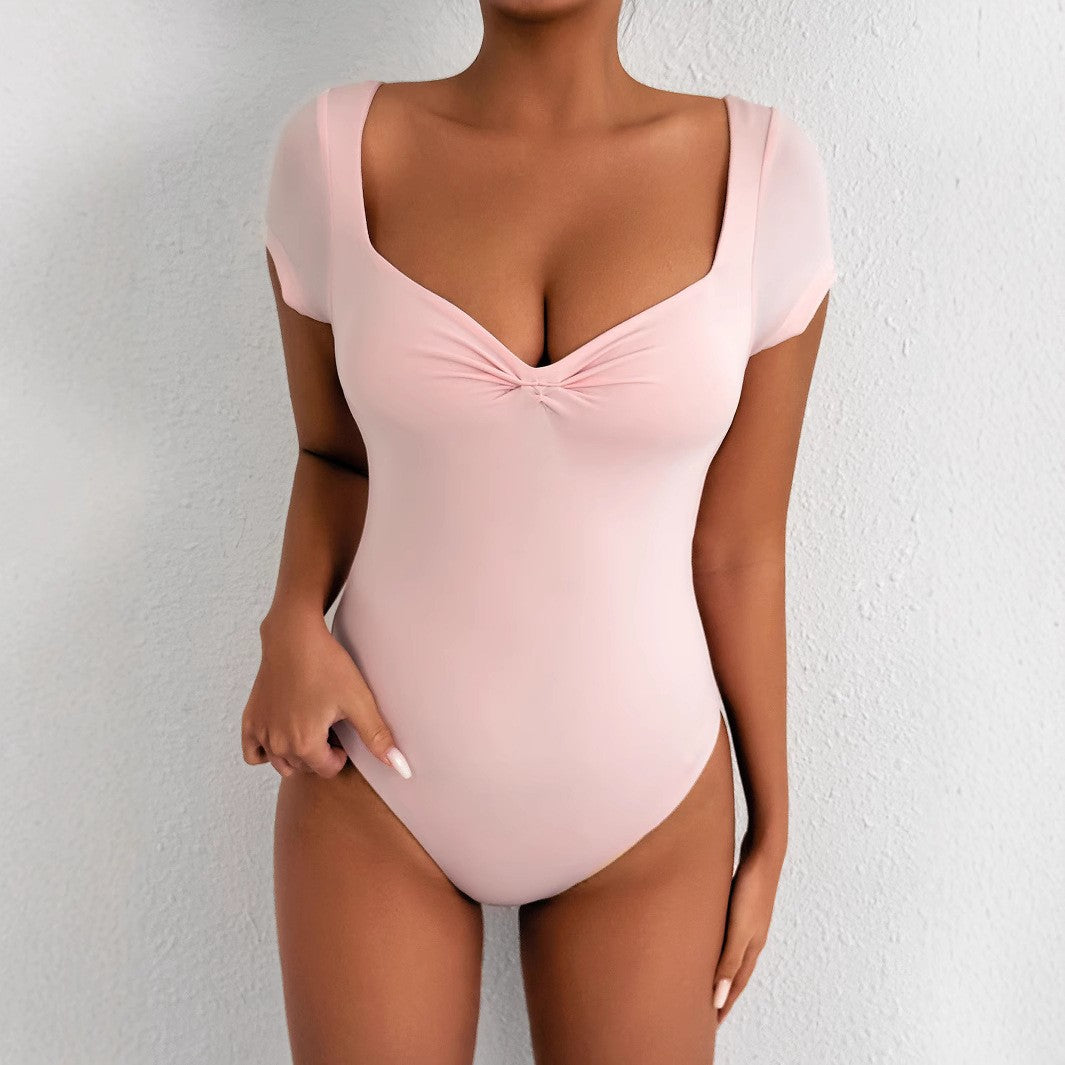Fashion V-neck Tight Hot Girl Short-sleeved Bodysuit