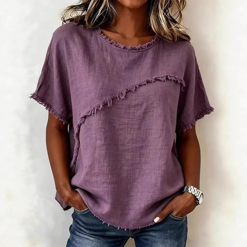 Women's Round-Neck Casual Loose Short-Sleeve Top