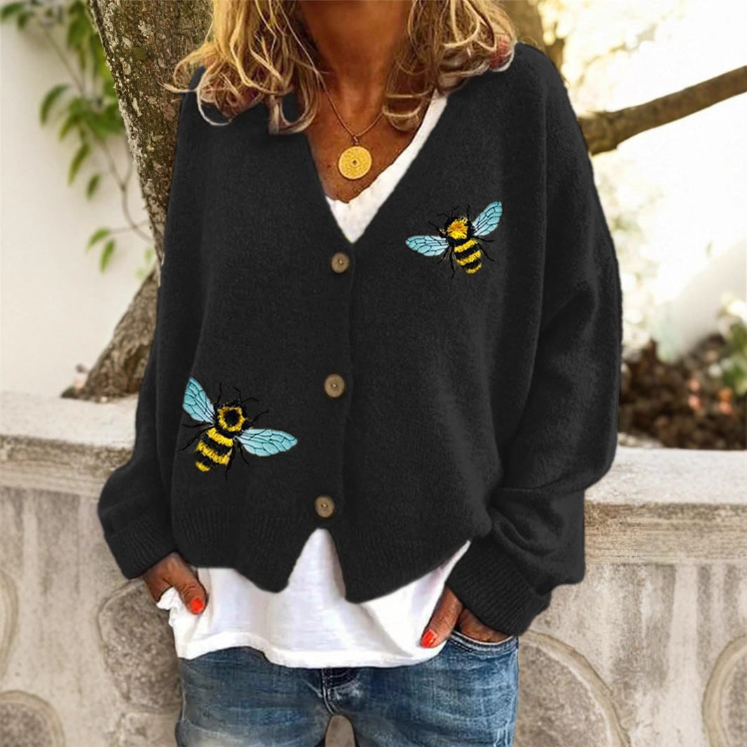 Animal Pattern Design Knitted Cardigan Sweater
