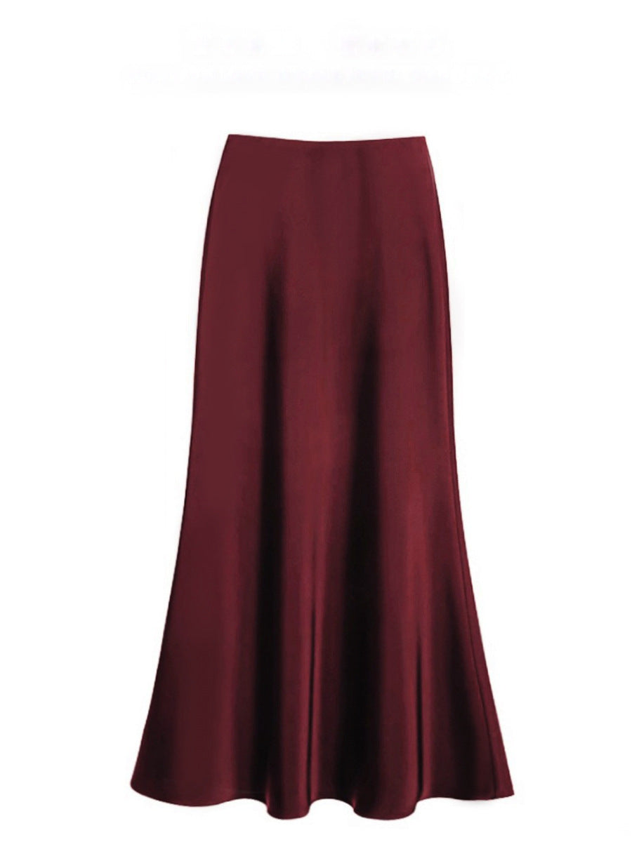 High Waist Mid-length Satin Acetate Silky Skirt