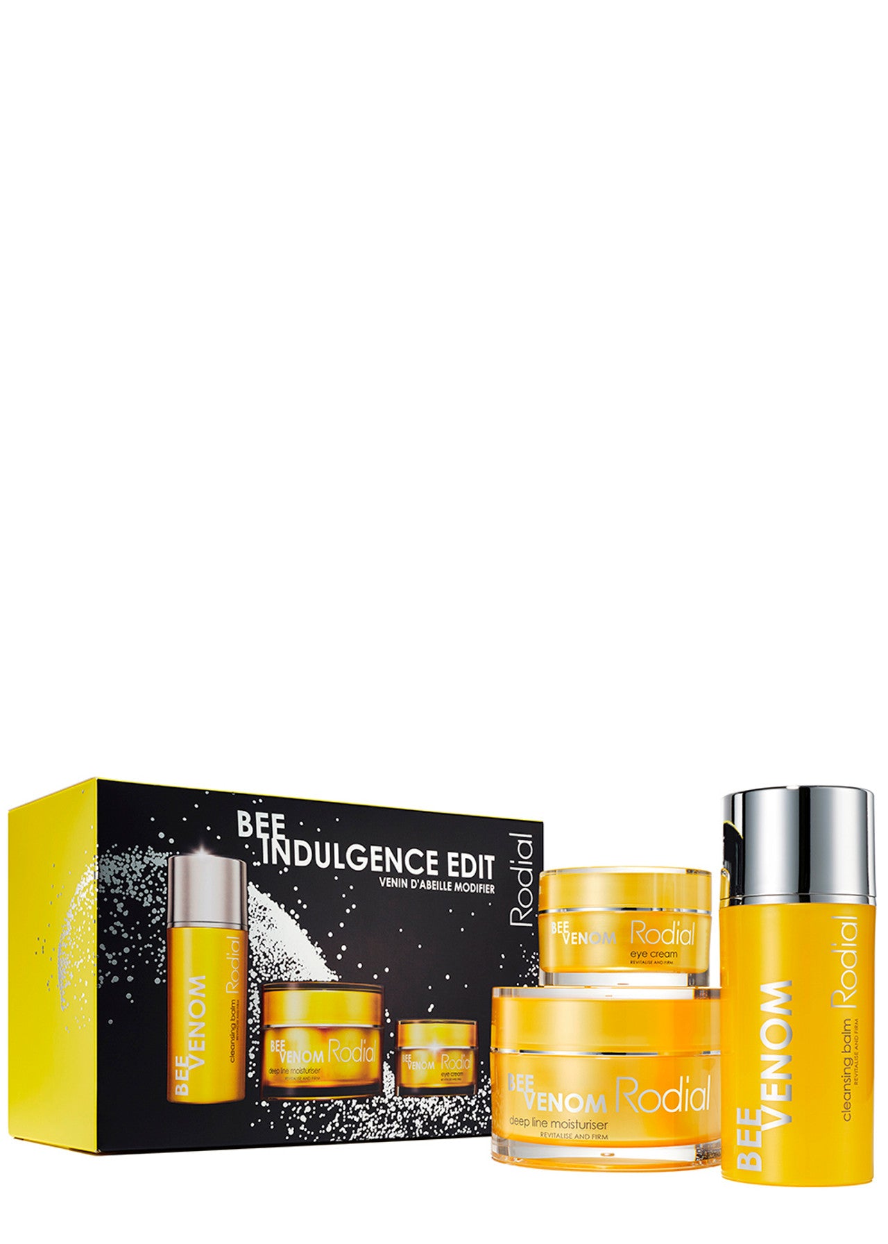 Bee Indulgente Edit Set Rodial: Bee Venom, Moisturizing, Cream, For Face, 50 ml + Bee Venom, Brightening, Eye Cream, 25 ml + Bee Venom, Eliminates Impurities, Cleansing Balm, For Face, 100 ml