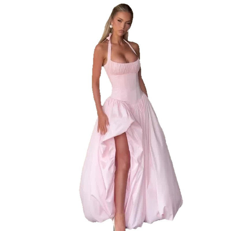 Backless Sleeveless Waist Slit French Dress