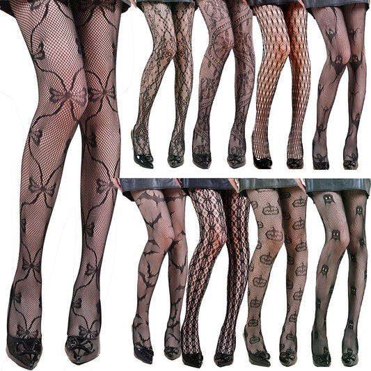 Halloween Spider Web Leopard Print Fishnet Stockings Women