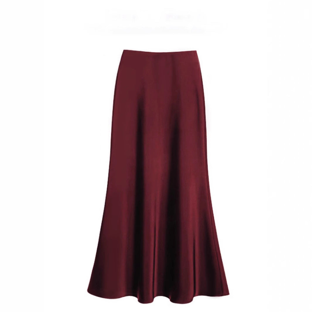 High Waist Mid-length Satin Acetate Silky Skirt