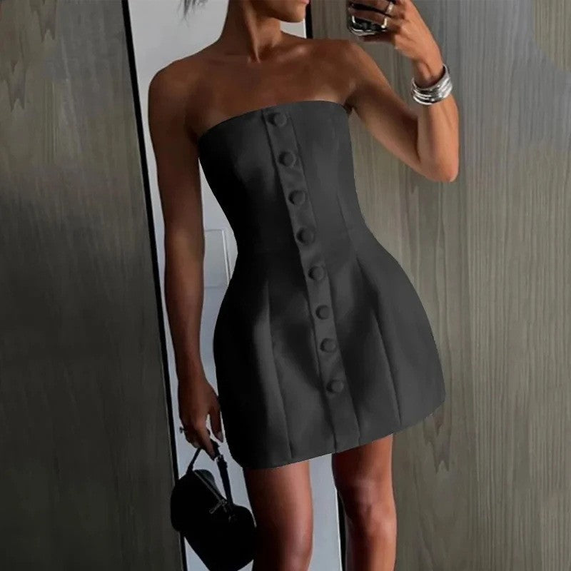 Multi-breasted Design Sweet And Spicy Short Style Strapless Dress