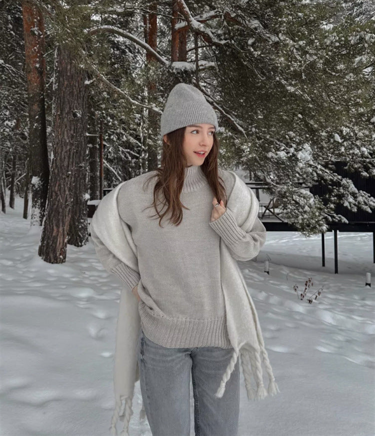 Simple And Casual Solid-color Pullover Knit Sweater