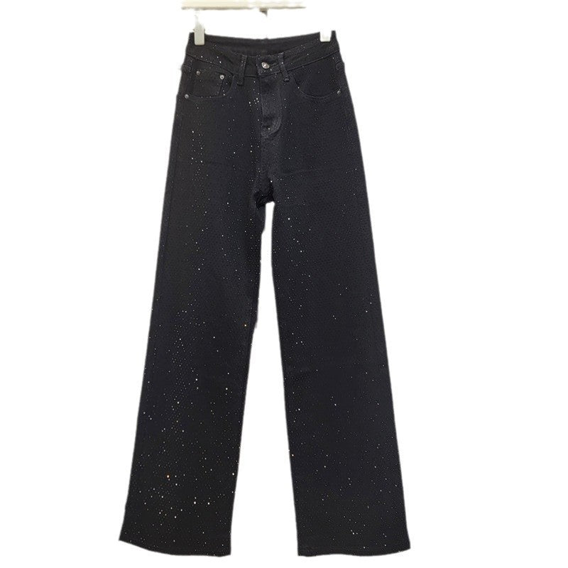 Nuovi jeans autunnali dimagranti e dritti con strass casual