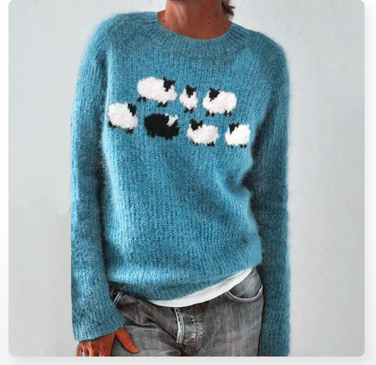 Round Neck Multicolor Loose Fashion Sweater Women