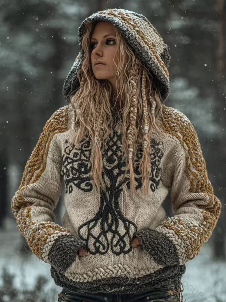 AutumnWinter Hooded Knitwear 3D Digital Print Unisex Crew-Neck Pullover Sweater For Men And Women