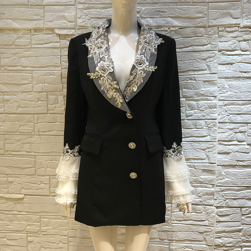 Embroidered Beaded Collar Decorated Suit Dress