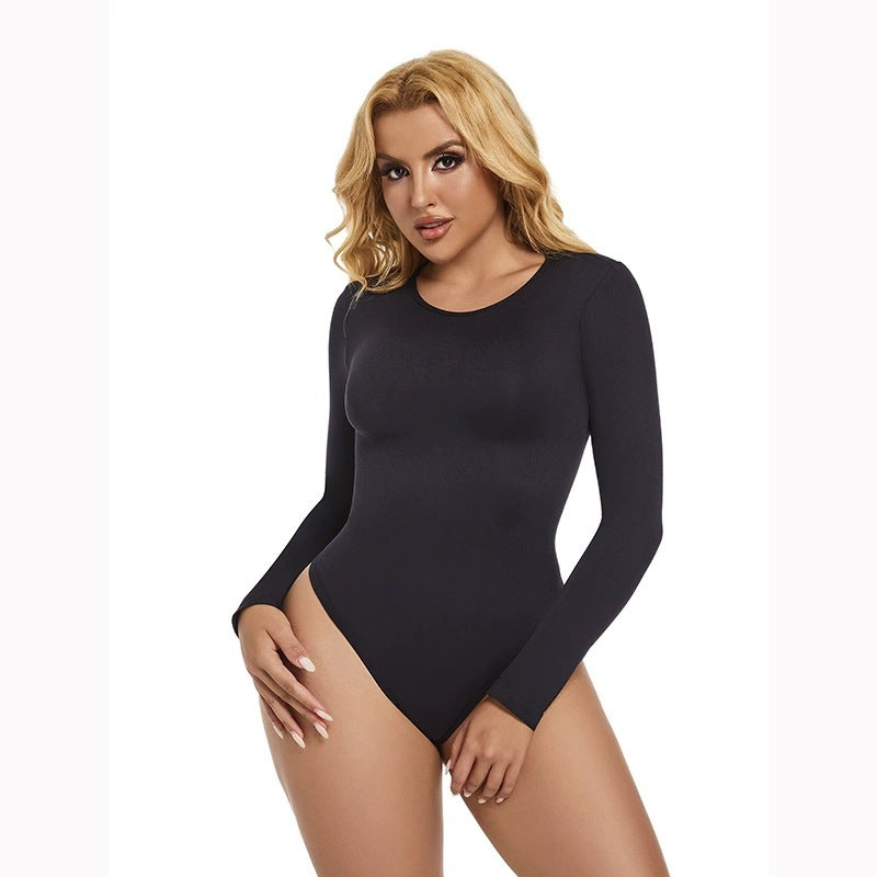 Seamless Waist-shaping Cinched-waist Crew-neck Long-sleeve Thong-style Women's Bodysuit