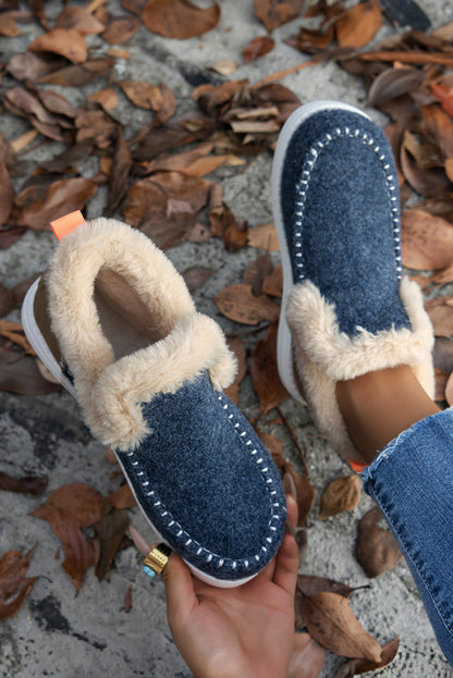 Botas tobilleras con forro de felpa y patchwork con costuras de ante gris carbón