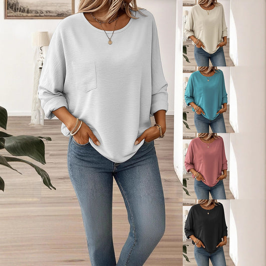 Round Neck Regular Solid Color Multi-color Women's Top T-shirt