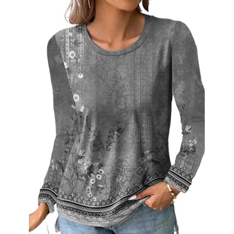 Landscape Painting Printed Long-sleeved T-shirt Top