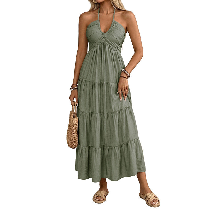 Loose-fitting, Neck-hanging Vacation-style Maxi Dress