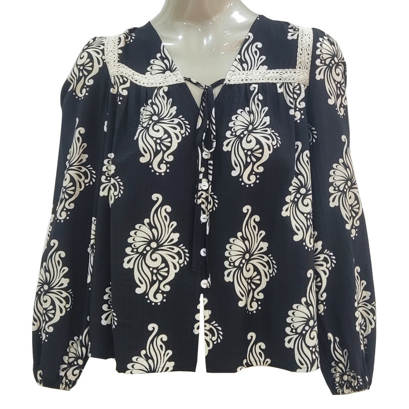 Women's Long-sleeved Printed Cotton Shirt