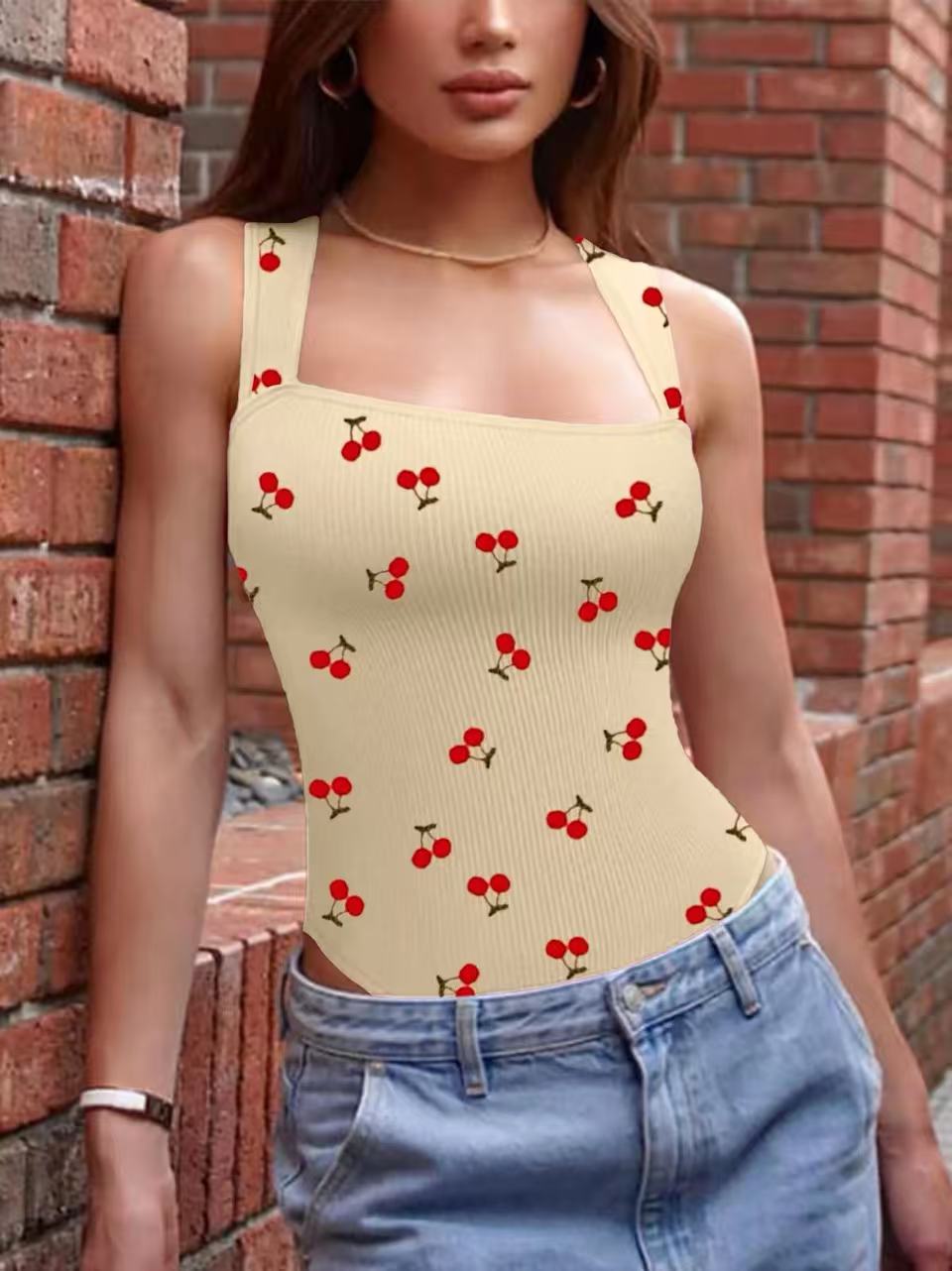 3 Pack NEW Women's Summer Outfit Baby Blue Cherry Print Jumpsuit For Women Vintage Chic