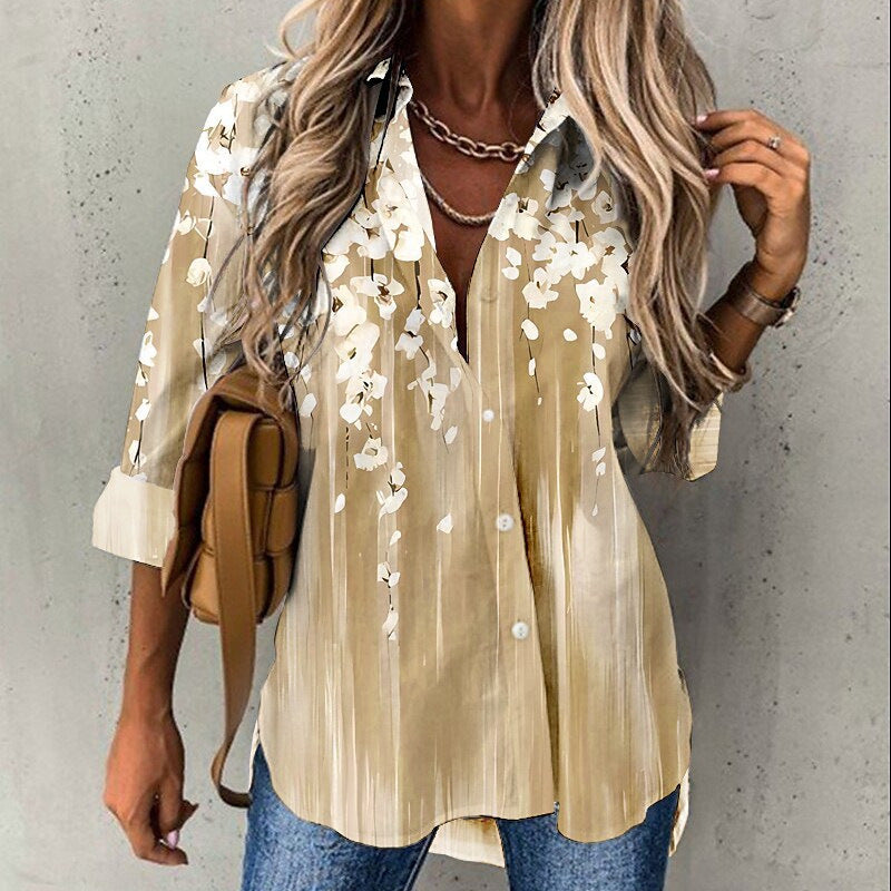 Floral Print Plus-size Long-sleeve Shirt