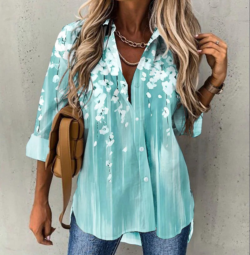 Floral Print Plus-size Long-sleeve Shirt
