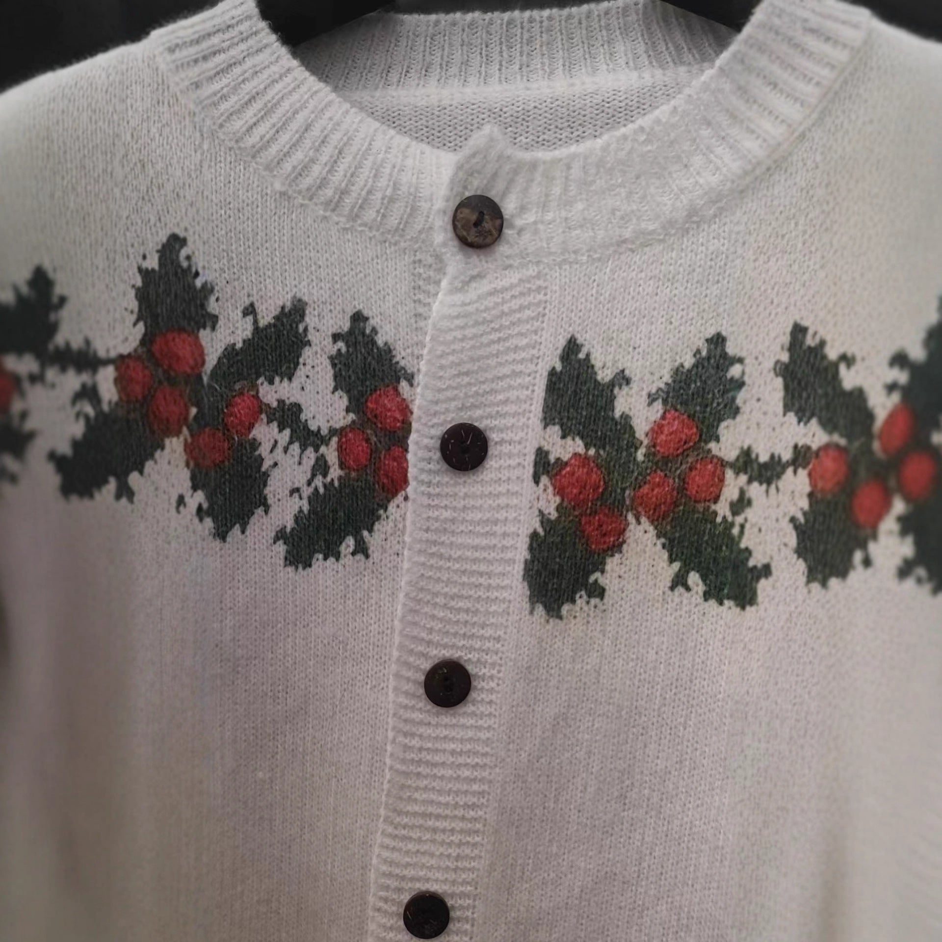 Loose White Jingling Bell Printed Sweater