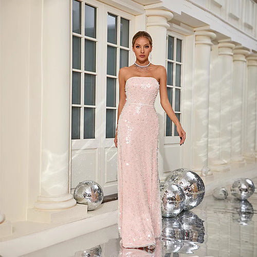 Sequin Tube Top Cinched Waist Slimming Dress