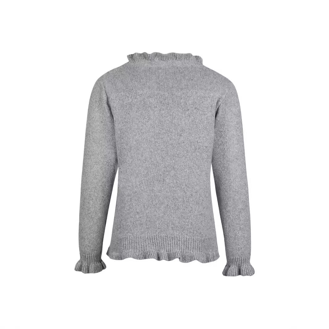 Wooden Ear Rib Knitted Cardigan Pearl Button Sweater