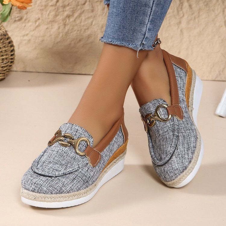 Loafers Casual Pumps Women's Outer Wear Horsebit Buckle Wedge Platform Loafers Slip-on Lazy Shoes