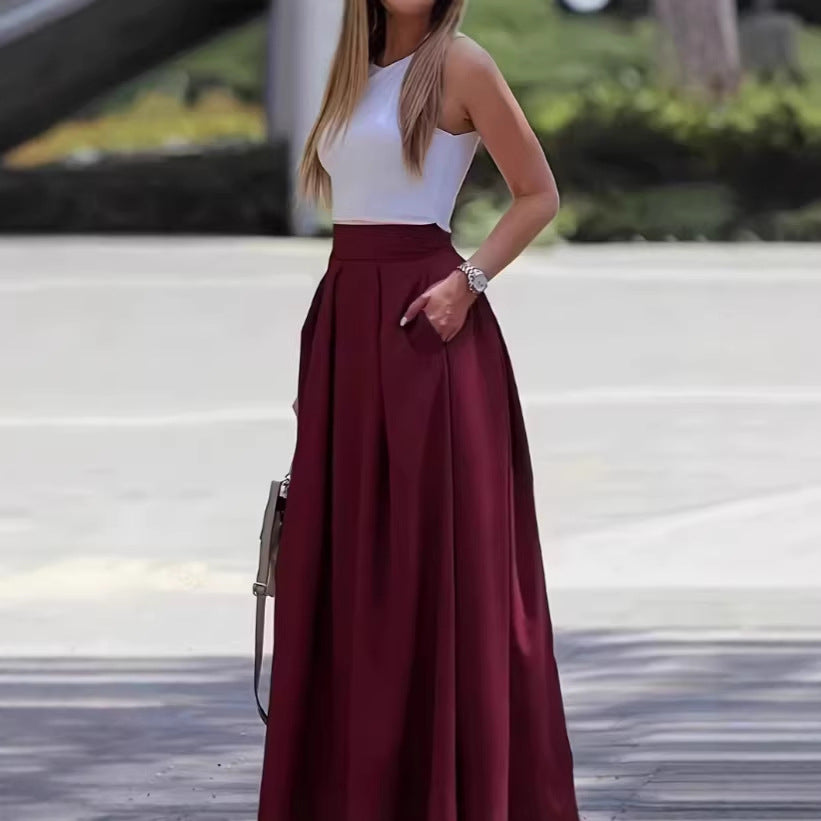 Solid-color High-waisted Womens Sexy Midi Skirt