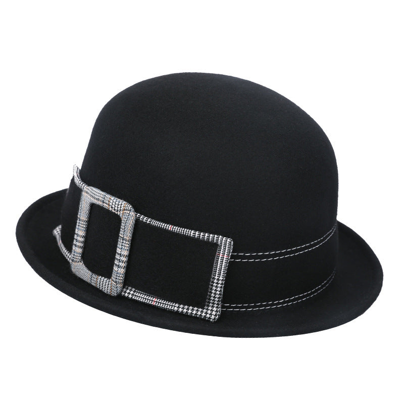 Wool Felt Hats Women's Fashion Round Neck Top Hat