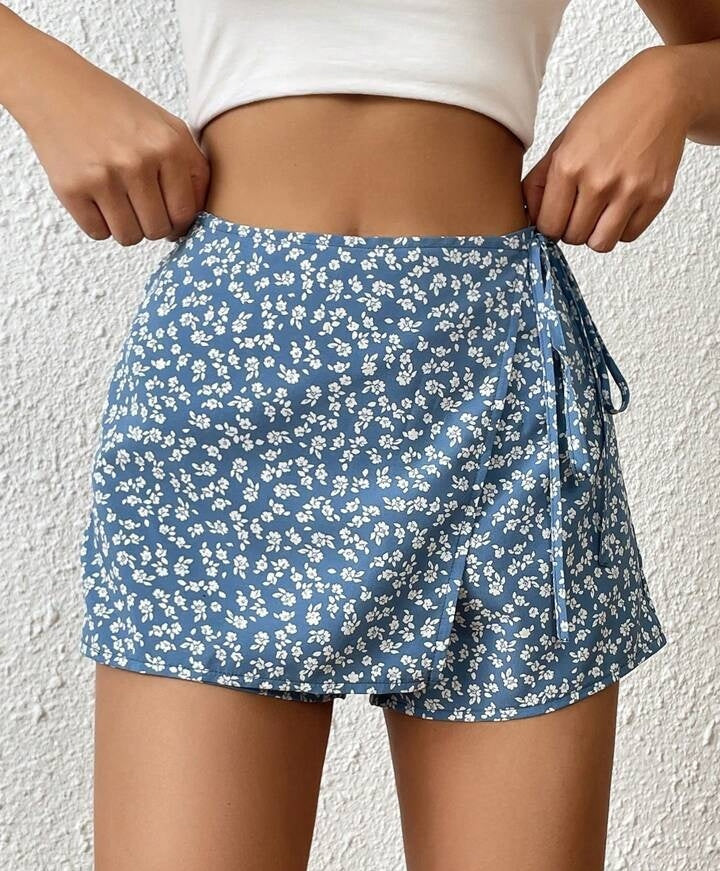 Floral Lace-Up High-Waist Casual All-Match Shorts Casual Fashion Womens Wear