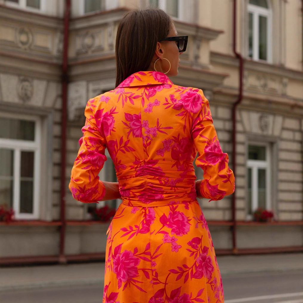 New Colorful Printed Long-sleeve Shirt Dress
