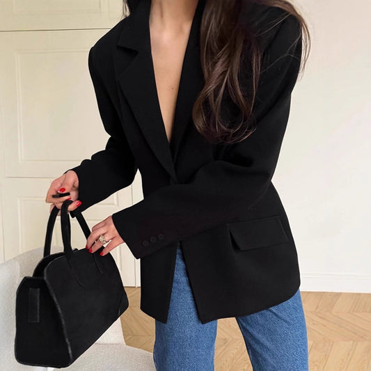 Commuter Retro Black Small Business Suit Coat For Women 2025 Autumn And Winter