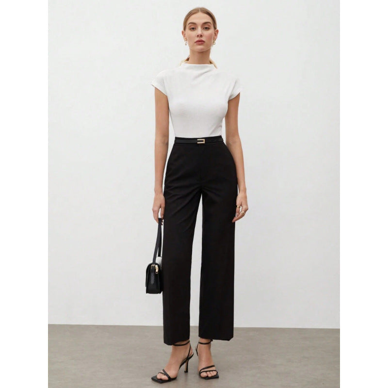 Women's Slim Fit Fashionable All-match Pure Color Tight Half Sleeve