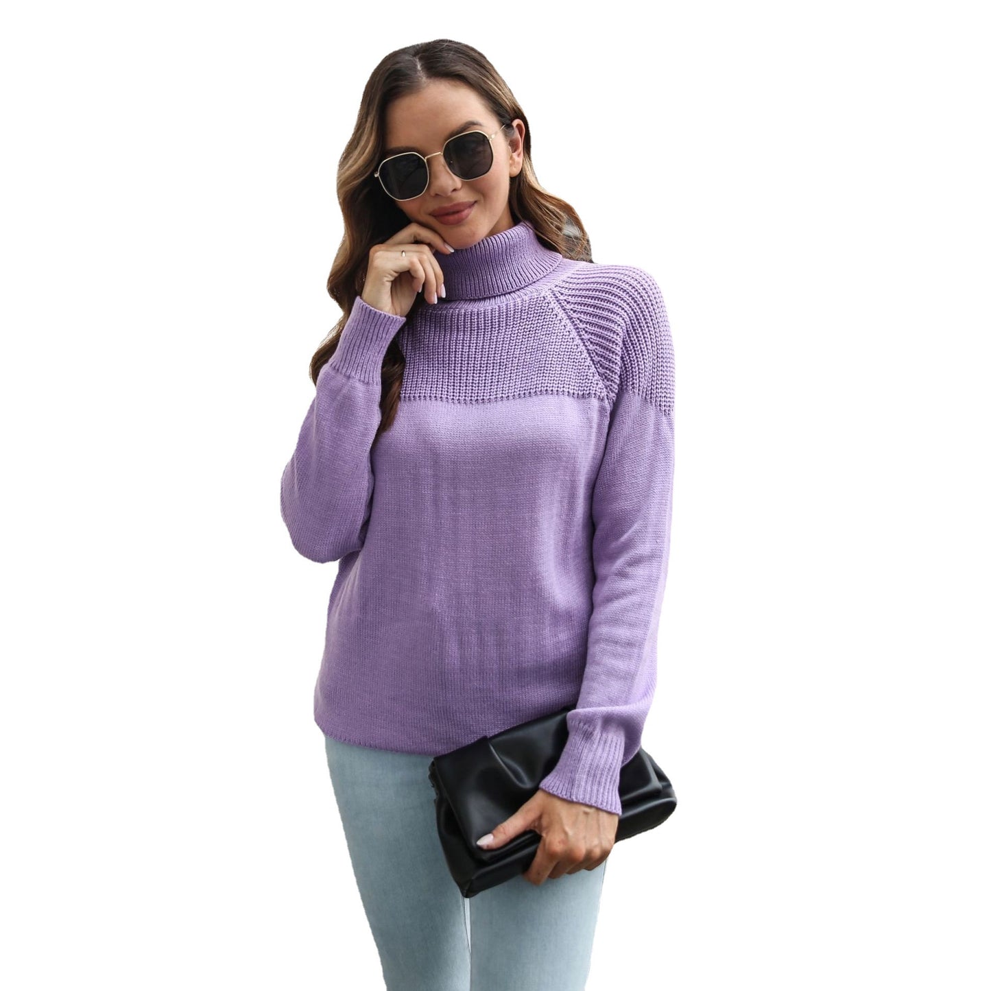 Women's Raglan Sleeve Turtleneck Sweater Loose Long Sleeve