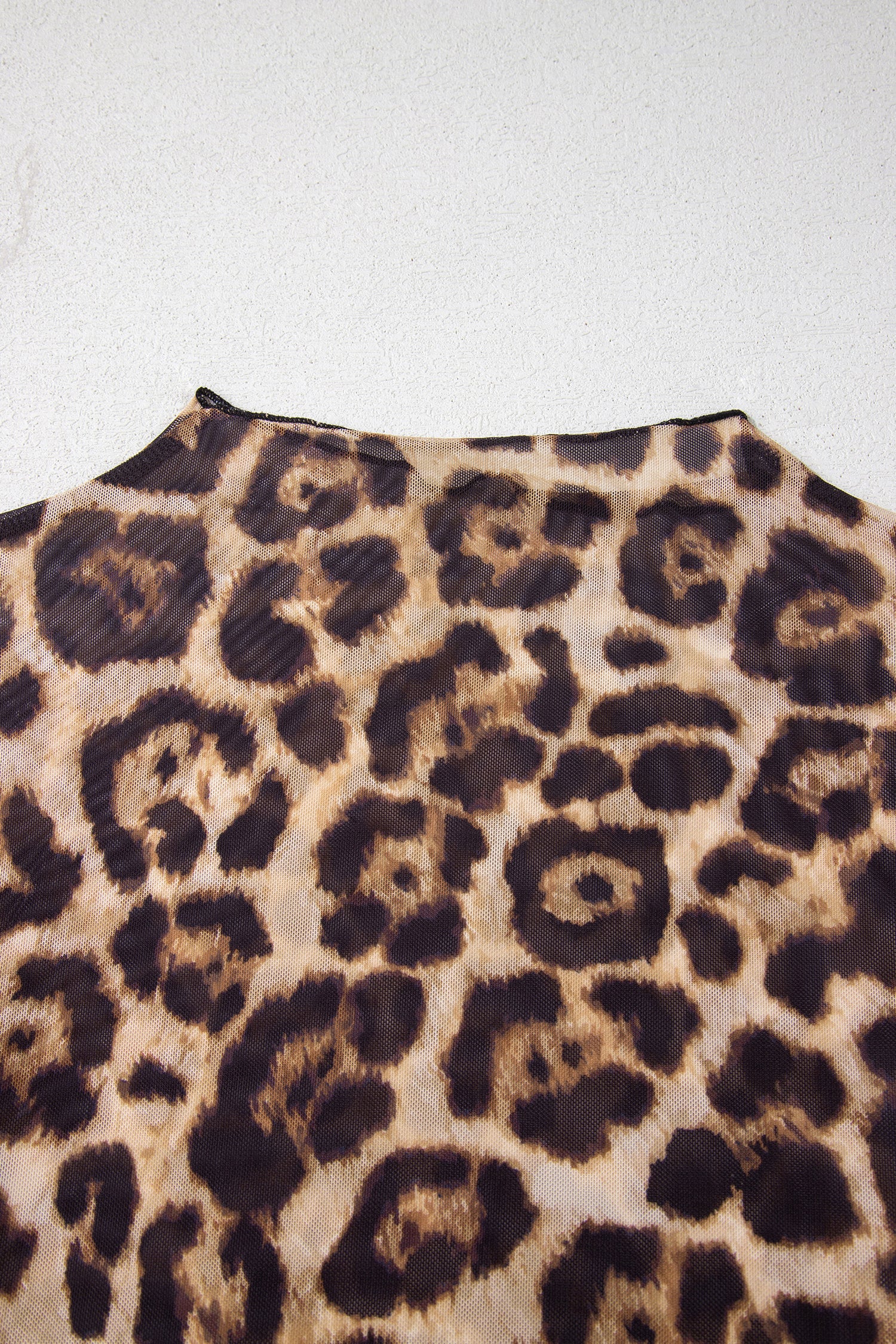 Oatmeal Western Print Slim Fit Mesh Long Sleeve Mock Neck Top