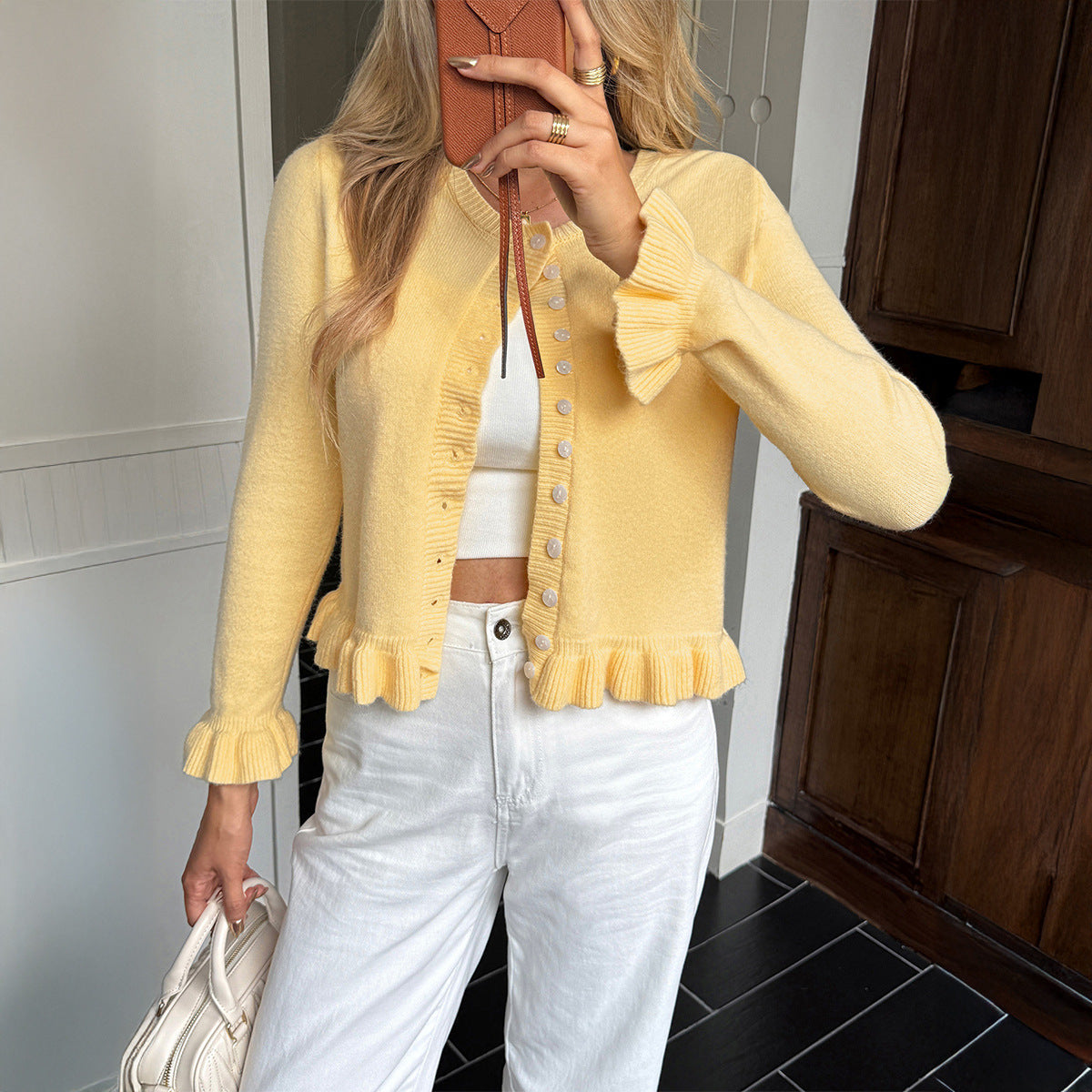 Women's Solid Color Versatile Button Long-sleeved Sweater