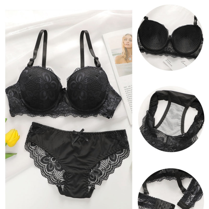 Sexy European And American Lace Sweet Bra, Thin Cup For Gathering And Shaping, New Autumn And Winter Lingerie Set