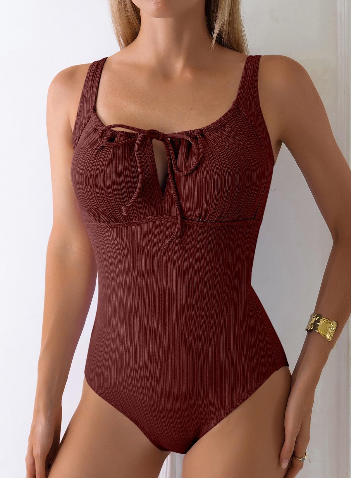 Womens Solid-Color Slimming Figure-Flattering Swimsuit
