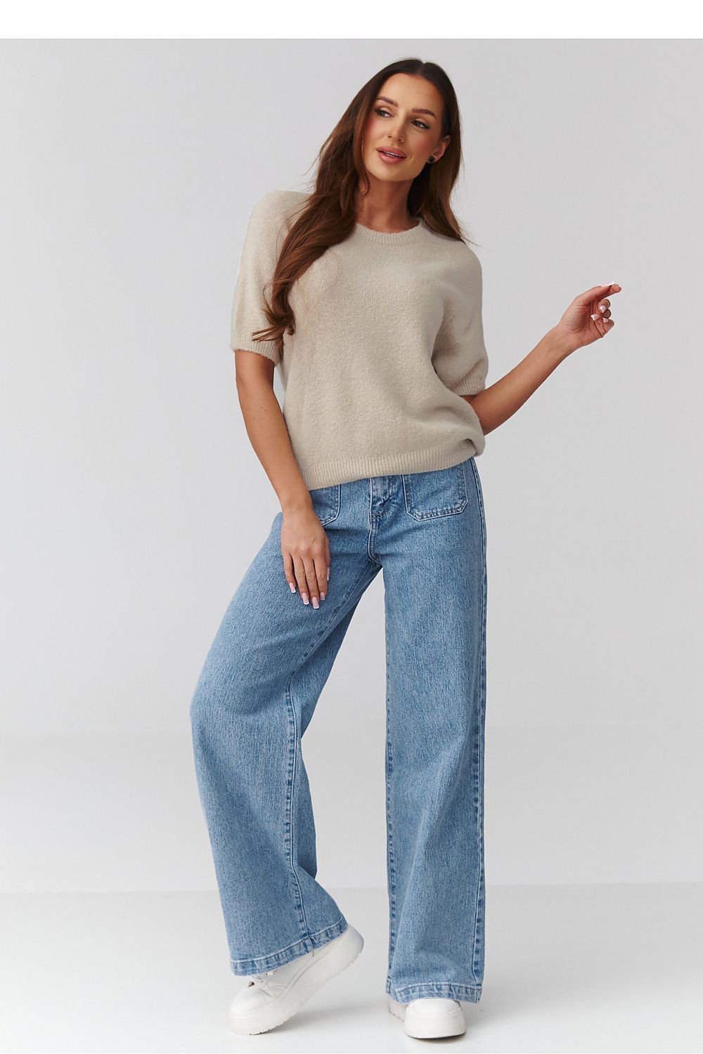  Short sleeve sweater model 224081 Makadamia 
