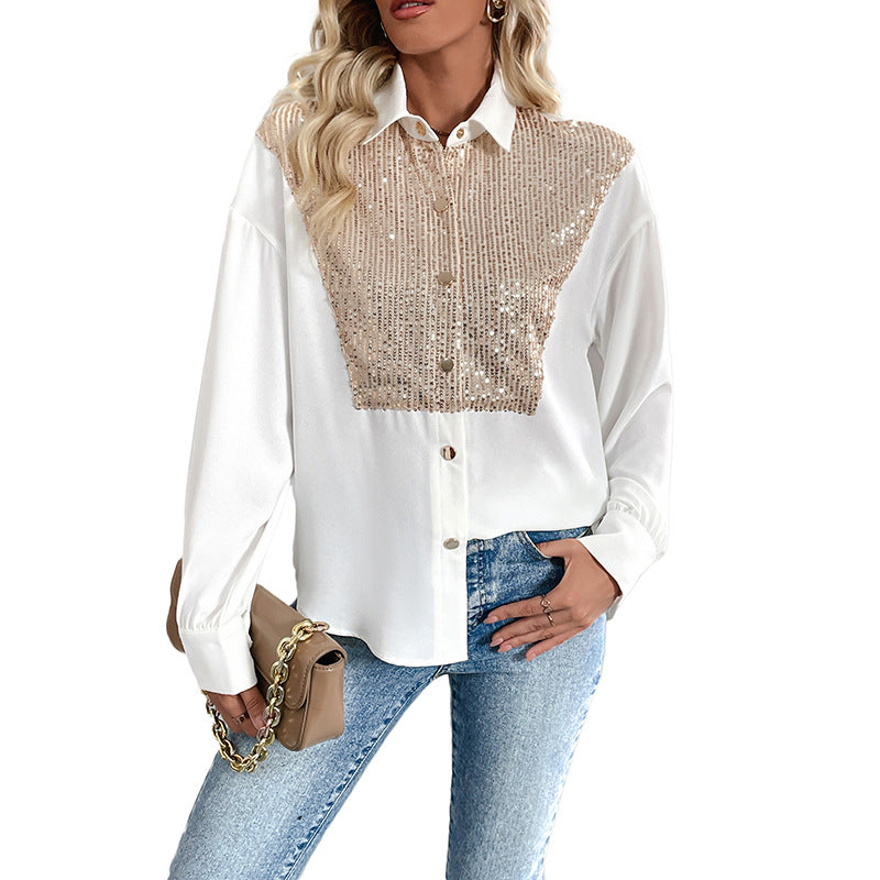 Fashionable Trendy Sequined Long-sleeved Women's Fashion Shirt