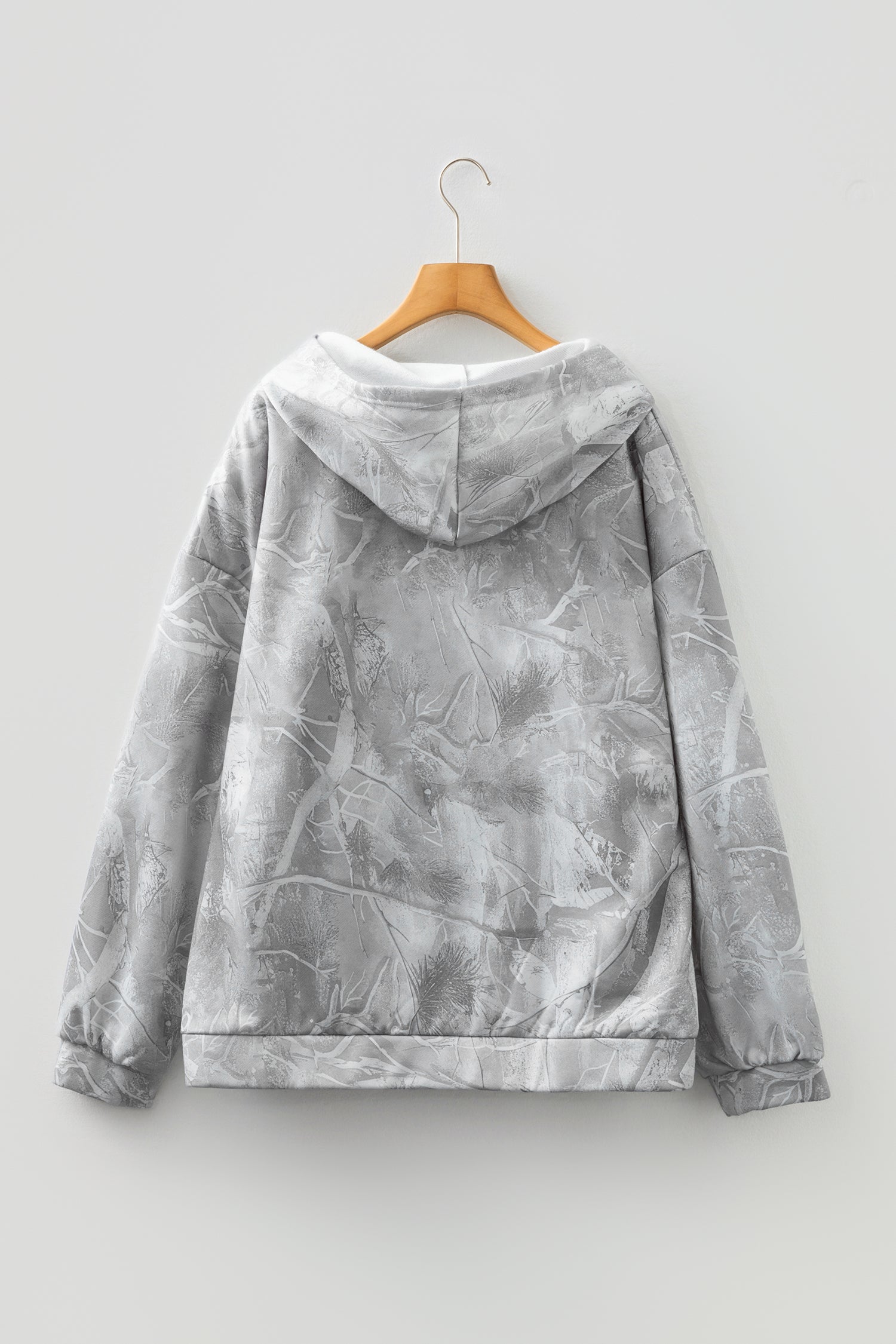 Gray Plus Size Camouflage Woodland Print Oversized Sporty Hoodie