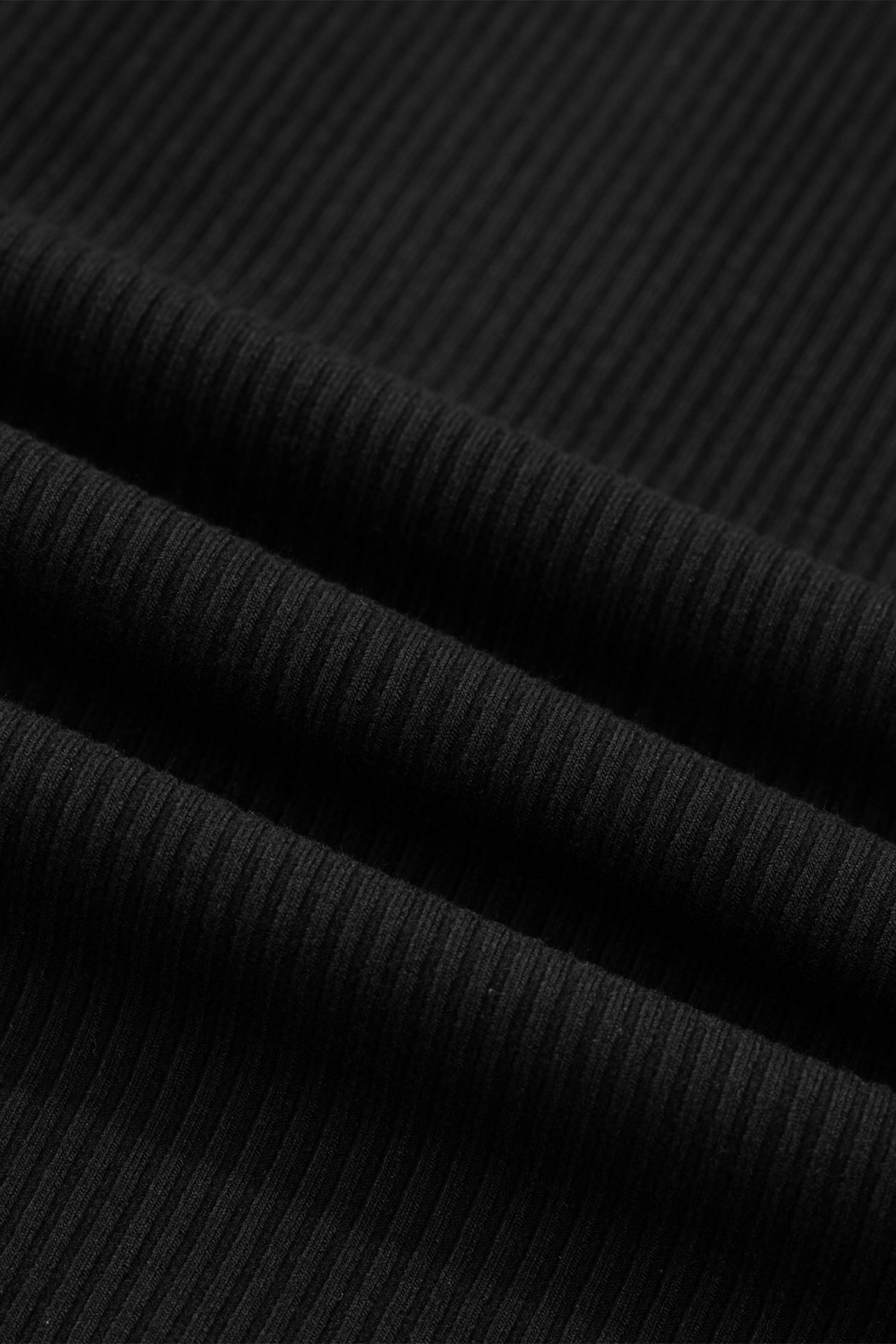 Black Solid Color Ribbed Knit Lace Trim Button Down Short Sleeve Top