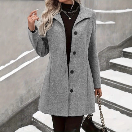 Autumn And Winter Leisure Fashion Long Woolen Long Sleeves Thermal Woolen Coat