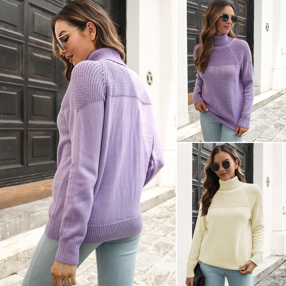 Women's Raglan Sleeve Turtleneck Sweater Loose Long Sleeve