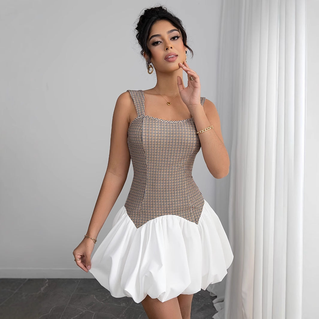 Color Block Stretchy Slim Fit Short Suspender Dress For Women