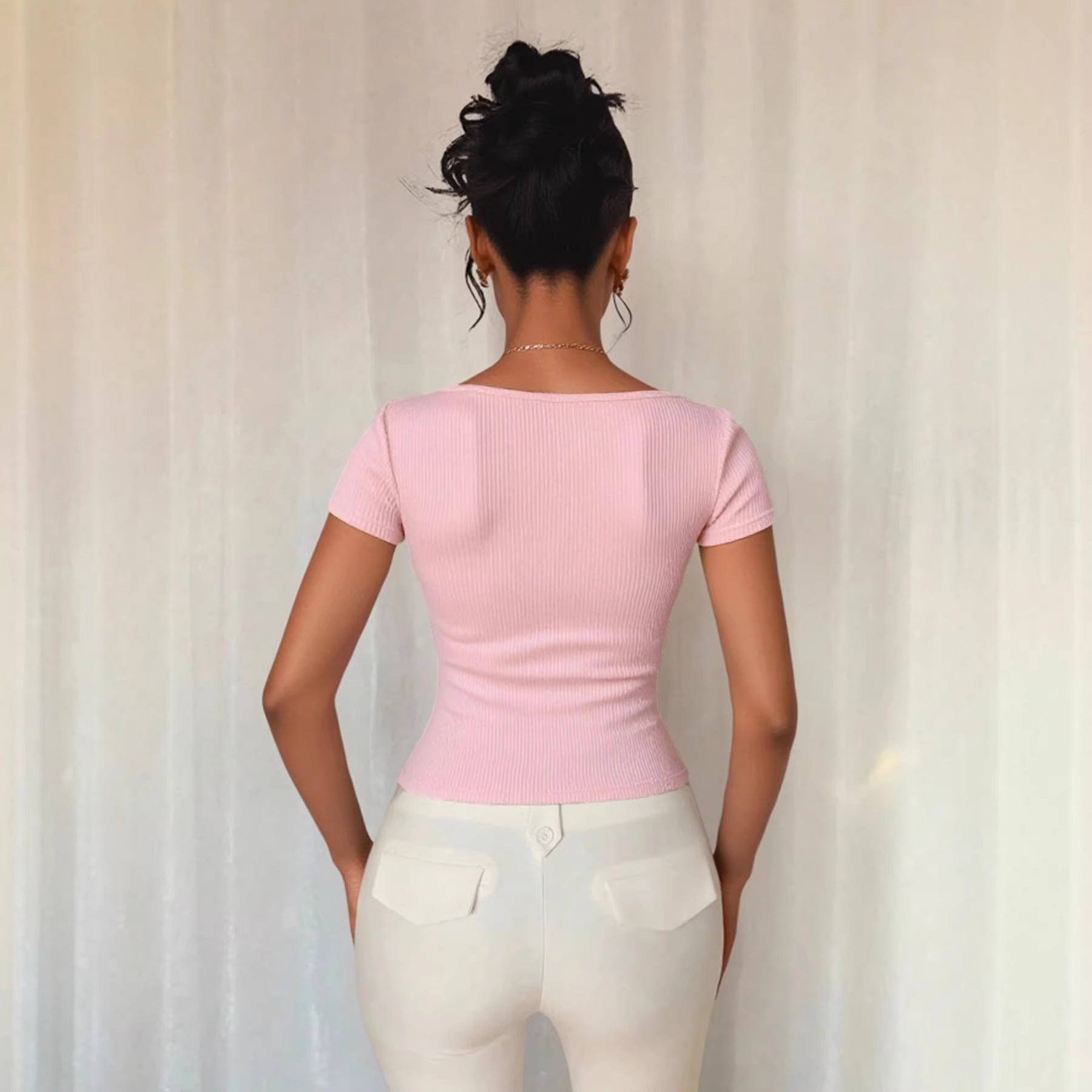 Summer T-shirt With A Bow Accent And Slanted Neckline