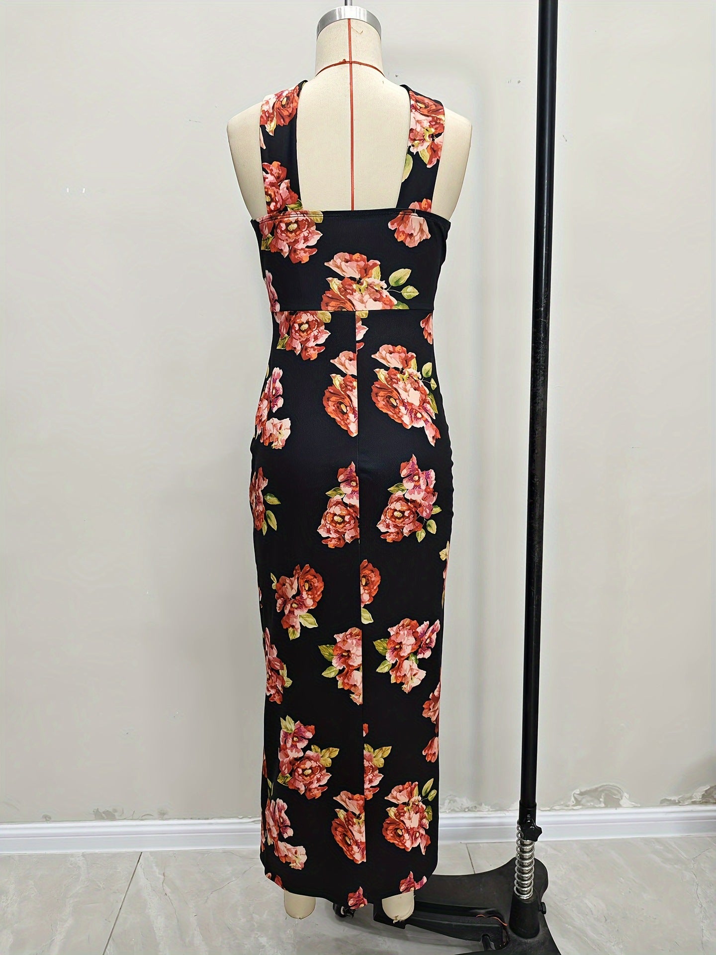 Slanted Shoulder Printed Bag Hip High Slit Dress